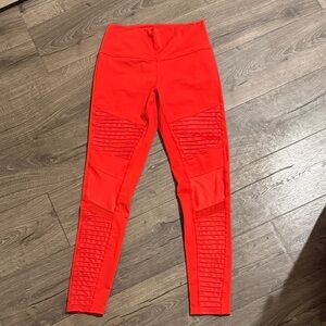 Alo Red Ribbed Panel High-Waist Leggings